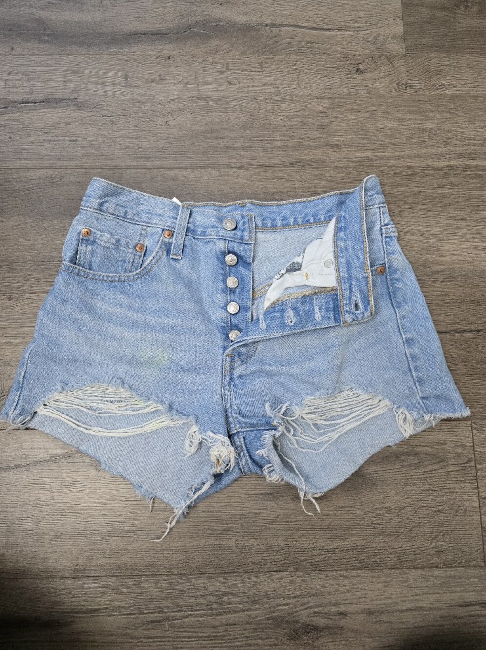 Levi's Light Blue Distressed High-Waist Jean Shorts
